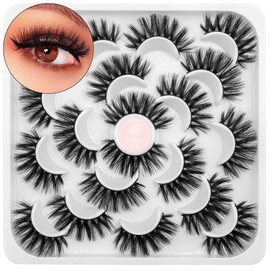 DYSILK Russian Eyelashes - 10 Pairs Mink Lashes, Wispy Fluffy, Reusable, Cat Eye, Natural Look | 17mm