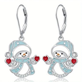 JOYHERS Women's Christmas Snowman Earrings - Cute Blue Porcelain Glazed Snowman Pendant, Nickel Release Copper Hook, SuitableColor: Silver