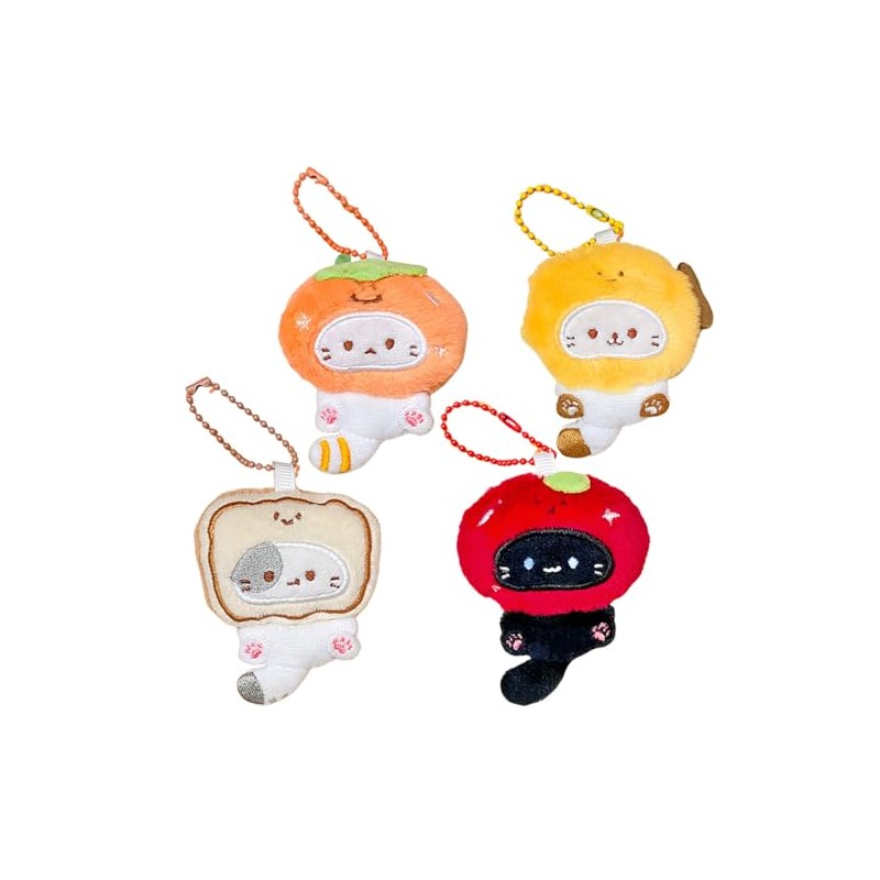 4Pcs Cute Animal Keychains Set - Tiyaki Cat, Capybara &