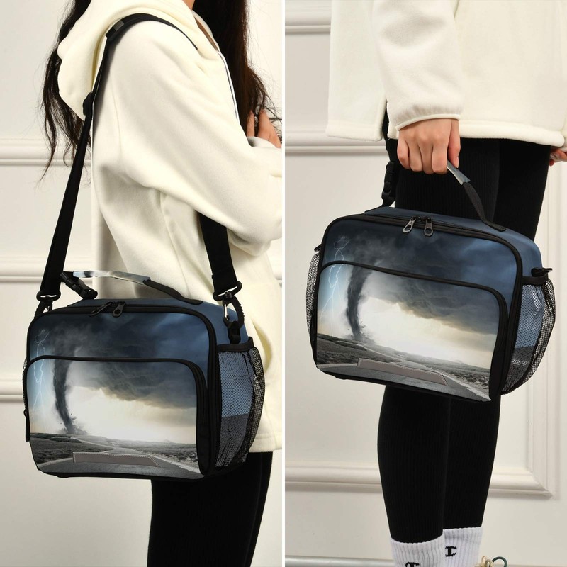 Blueangle Black Tornado Lunch Bags for Women&Men, Shoulder Strap Lunch