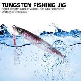 Goture Tungsten Fishing Jigs Saltwater Lures, Carbon Steel Glow Vertical Jigs, Lead Jig Sea Fishing Jigging Spoon Lures for Tuna Salmon Sailfish Striped bass Snapper Kingfish, Pink-Silver 2.12 Oz 1pc