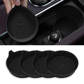 Couslcd 4 Pack Car Cup Coasters, Silicone Insert Recessed Car Cup Holder Coasters, Waterproof Non-Slip Sift-Proof Car Cup Mats, Universal Car Interior Accessories (Black)