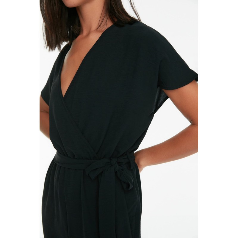 TRENDYOL Women's Belted Chest Collar Jumpsuit, black