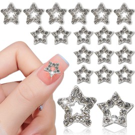 SILPECWEE 30pcs 3D Star Nail Charms Silver Alloy Nail Art Charms Nail Rhinestones Crystal Gems Diamonds Star-shapes Charms for Nails Metal Nail Jewels Nail Decoration for Acrylic Nails