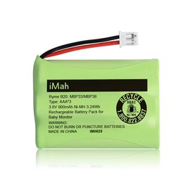 iMah Ryme B20 Square-Hole Plug Battery Compatible with Motorola Baby Monitor MBP33 MBP33S MBP33PU MBP36 MBP36S MBP36PU Old Version(Connector not fit Newer Round-hole Version) 3.6V 900mAh, 1-Pack