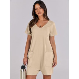 ANRABESS Women's Summer Casual Rompers Short Sleeve V Neck Loose Fit Jumpsuit 2024 Trendy One Piece Jumps With Pockets X-Large