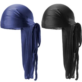 [Becanno] 2 Pcs Bandana Cap Pirate Scarf Turban Cap Bandana Hat Pirate Hat Hip Hop Men Women Shiny Fabric Doo Rug Durag Hip Pop Dance DU-RAG Duag hiphop Costume Men Women Durag Cap Satin Wave Cap