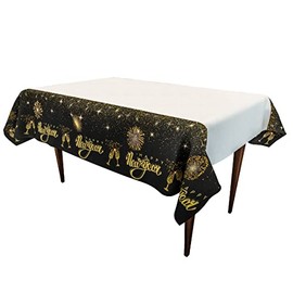 Dzrige Happy New Year Tablecloth 54" X 108" Disposable Plastic New Year Rectangular Table Cover Glittering Gold Happy New Year Decorations
