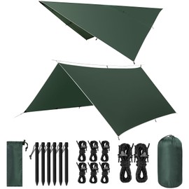 VOSOIR Tarp 3 x 3 m Waterproof, Ultralight Camping Tent Tarpaulin, with 9 Eyelets + 6 Aluminium Pins + 8 Nylon Ropes, Anti-UV Snow Rain Protection, Lightweight Compact for Hammock Camping Picnic