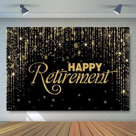 LOONELO Happy Retirement Backdrop with 70.8"X43.3"，Large Happy Retirement Banner Background Photography with Rope, Party Decoration Supplies for Photo Booth Props Decor Outdoor Indoor (Black-2)