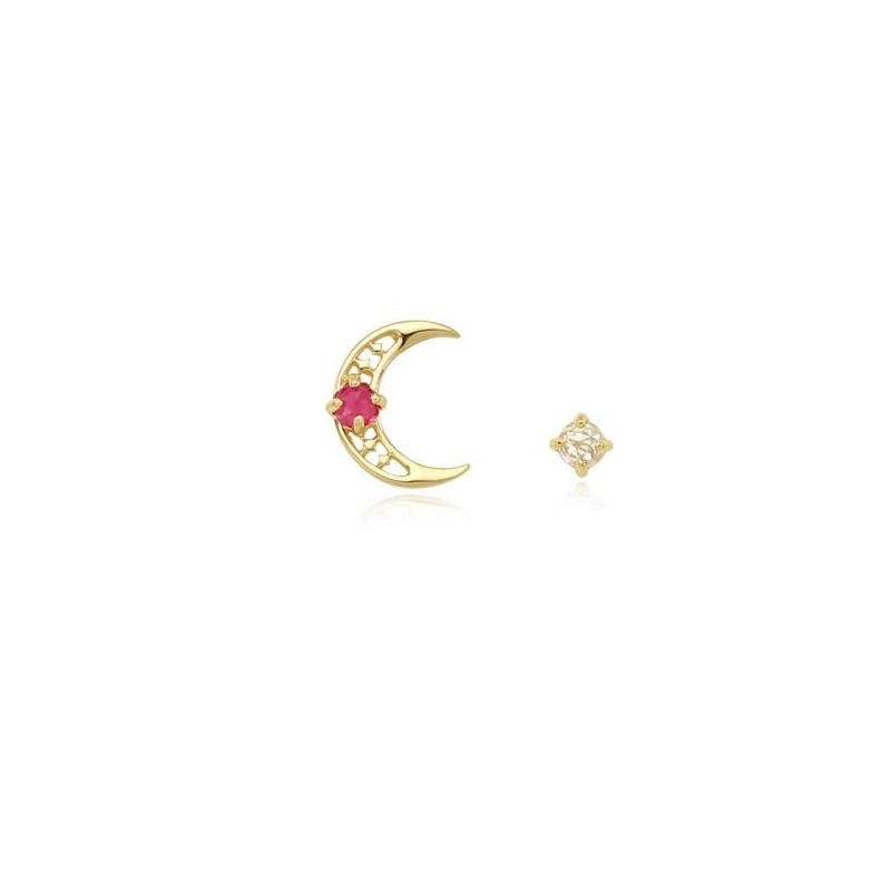 [Custom Made] Leo Dear Moon Ruby Unbalanced Constellation Earrings OTE120617B