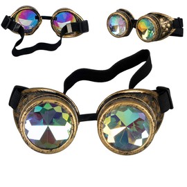 DODOING Kaleidoscope Goggles Steampunk Rave Glasses Goggles Crystal Rainbow Kaleidoscope Rave Glasses Rainbow Crystal Glass Lens