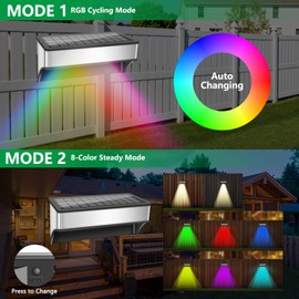 Solar Fence Lights Outdoor, LED Step Lights with 9 Lighting Options, Stainless Steel & IP65 Waterproof, Dusk to Dawn, Wall Lamps for Outside, Deck, Steps, Patio, Backyard Decor (12 Pack)