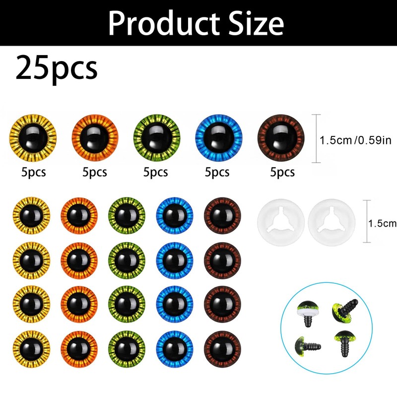25 Pcs Safety Eyes for Toy Making,15mm Safety Eyes for