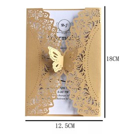 FINYQBET Invitaciones de boda beige dorado con corte láser, páginas interiores en blanco, pack de 25 sobres incluidos, ideales para bodas, aniversarios y cumpleaños