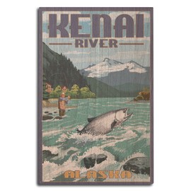 Lantern Press Kenai River, Alaska - Salmon Fisherman (10x15 Wood Wall Sign, Wall Decor Ready to Hang)