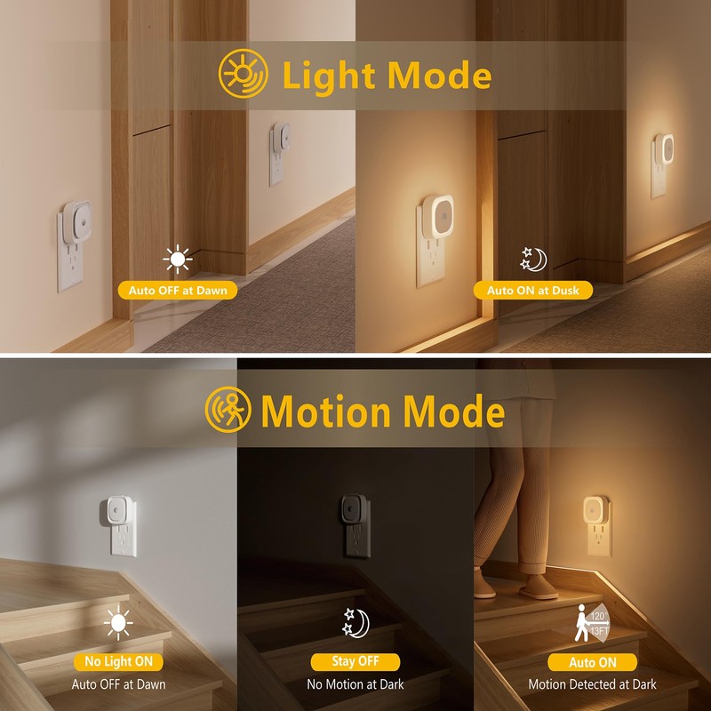 YUNLEX 2 Pack Plug in Night Light with Motion Sensor