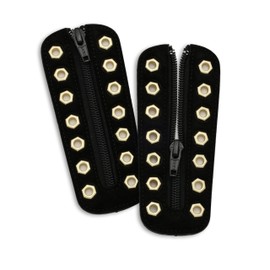Soletec Leather Lace-in Boot Zipper Inserts for All Brands, Tieless Shoe Laces, 7 Glod Eyelets, 1 Pair, Suede Black