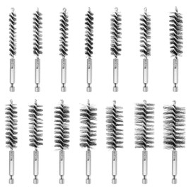 Pack of 14 Wire Brush Drill Wire Brush Cordless Screwdriver Boiler Brush with Hex Bar 1/4 Steel Brush Cordless Screwdriver for Pipe Pipe Cylinder Drilling Cleaning (8-25 mm)