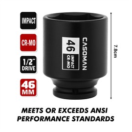 CASOMAN 1/2"" Drive x 46mm Deep Impact Socket, 6-Point, 78mm length, Metric, CR-MO