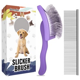 Anrundar Dog Slicker Brush for Goldendoodles & Golden Doodle Brush for Grooming Kit - Dog Brush for Goldendoodle, Labradoodle, Poodles - Pet Hair Brush for Medium & Long Haired Dogs - Large (Purple)