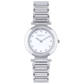 Breil Pivot Damen Armbanduhr mit Armband aus Stahl, in der Farbe: Silber/Weiß und Zirkoniakristallen, Gehäusedurchmesser: 32 mm, TW1961