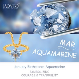 LADYGD Birthstone Necklace for Women 14K Gold Plated Cirlle Pendant CZ Necklaces Birthday Gifts 12 Month 19.5"+2" (Aquamarine)