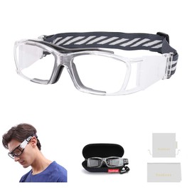 SooGree Racquetball Goggles - Sports Glasses Basketball Football Protective Eyewear Anti Fog Shock Absorption with Adjustable Strap (G8015 Transparent frame grey pads)