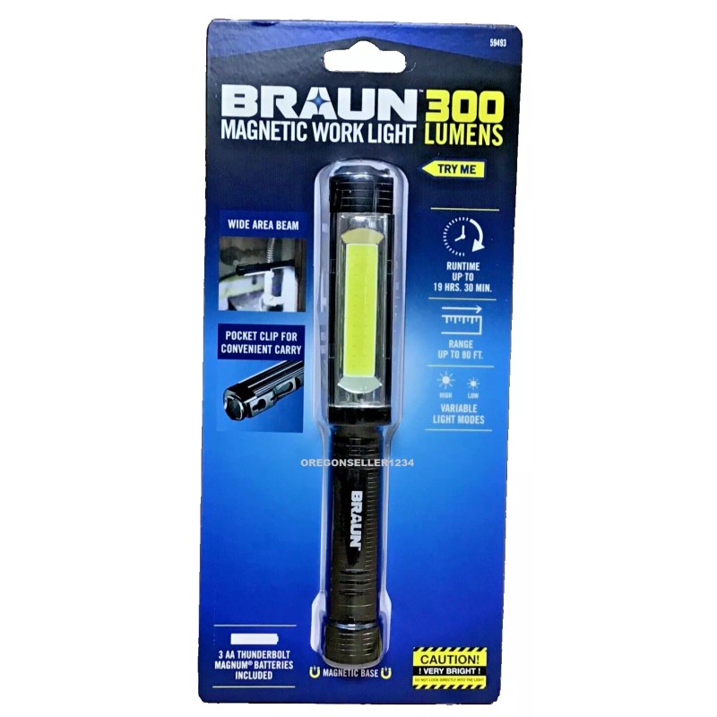 Braun HEAVY DUTY 300 Lumen Magnetic Pocket Work Light Flashlight