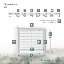 Vent Systems 8'' x 8" Inch White Air Vent Cover Plastic Air Return Grill HVAC Vent Cover for Home Improvement Vent Duct Cover 200x200mm