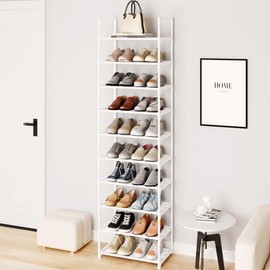 Yegazte 10-Tier Large Shoe Rack,20-25 Pairs Sturdy Shoe Shelf Storage Organizer,Tall Shoe Stand for Entryway, Hallway and Closet(White)