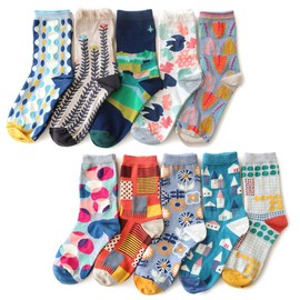 box408 Women's Socks, Colorful Color, Scandinavian Design, High Crew Length, 10 Pair Set, Women's Socks, 8.7 - 9.4 inches (22 - 24 cm), Grey, Yellow, Red, Green, Blue, Pink, Green, Orange, Navy, Beige