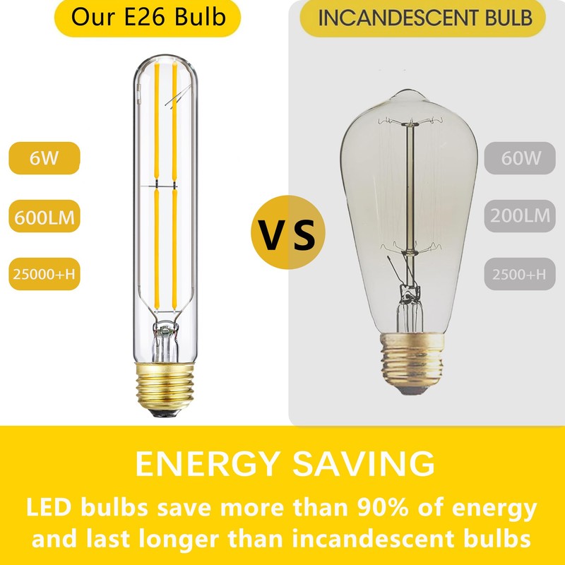 Tubular Light Bulb 7.3 Inch E26 LED Bulb Dimmable 6W