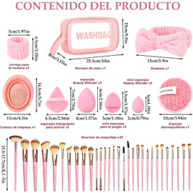 56 PCS Set de Brochas para Maquillaje Profesional，Juego de Brochas para Maquillaje Completo, Incluye Esponjas, Pinzas y Cosméticos，Apto para el maquillaje de los ojos, las mejillas y el rostro