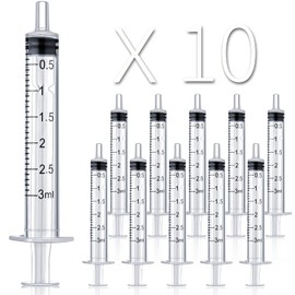 LabAider 10 Pack 3ml Plastic Syringe with Measurement, Sterile, Individually Sealed for Scientific Labs, Measuring Liquids, Feeding Pets, Medical Students, Oil or Glue Applicator