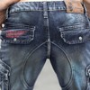 Idopy Men`s Cargo Denim Biker Jeans Shorts With Zippers Blue