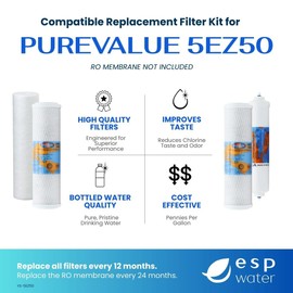 PureValue 5EZ50 Compatible RO Filter Replacement Kit Cartridges for Under Sink Reverse Osmosis Drinking Water Filtration System - Pack Does Not Include Membrane