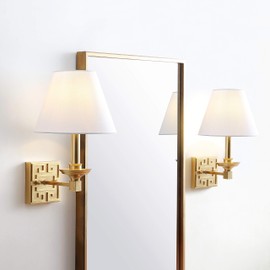 Safavieh Lighting Collection Elvira Greek Key Wall Sconce 15-inch Gold (Set of 2)