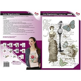 Colour iron-on transfer, DIN A4, filigree without background, decorate textiles such as T-shirts and bags with iron-on motifs, iron on pictures, nostalgia series, DIY textile design (Vintage Lady 1)