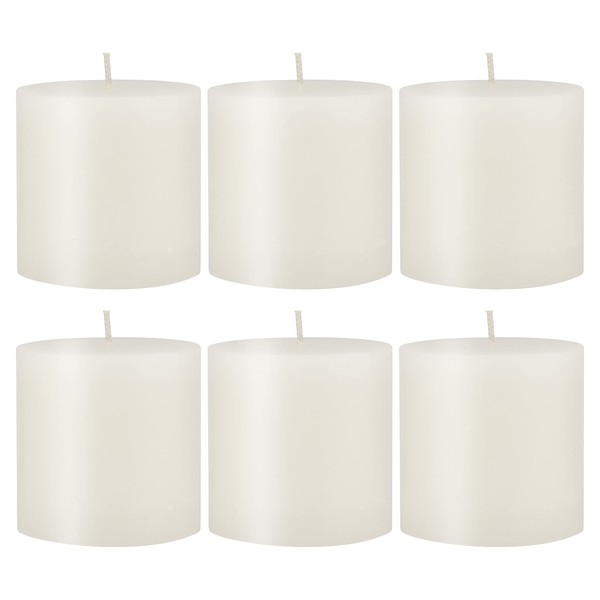 Stonebriar Tall 3 x 3 Inch 40 Hour Long Burning Unscented Wax Flat Top Pillar Candles, White, 6 Pack