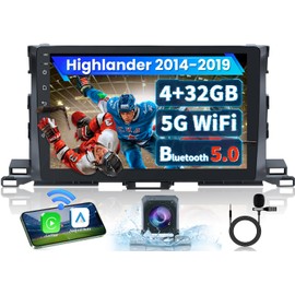 8 Core 4+32G Car Radio Stereo for Toyota Highlander 2014-2019: 10.2 Inch HD Touch Screen with Wireless Carplay Android Auto 5G WiFi GPS Bluetooth FM RDS SWC Backup Camera