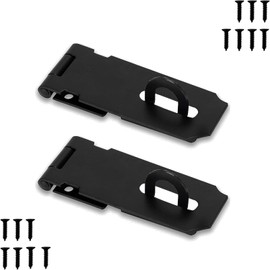 2 Pcs 4 Inch Door Hasp Latch Lock, Stainless Steel Padlock Latch, Door Hasp Lock for Gates, Cabinet, Drawer, Outdoor Doors, Mounting Screws Included(Black)
