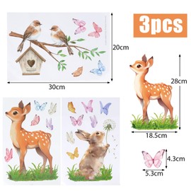 3 Sheets Spring Summer Window Stickers Rabbit Sika Deer Animals Window Clings Double-Sided Stained Glass Clings Spring Window Clings for Spring Summer Window Decorations