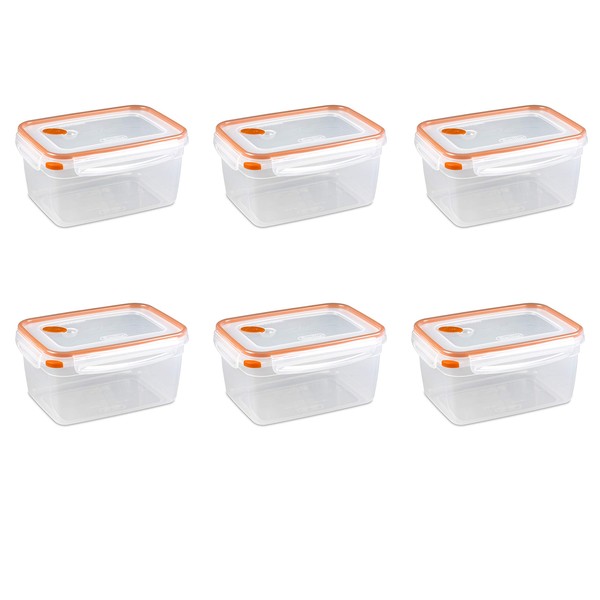 Sterilite 0 Ultra Seal 12.0 Cup Food Storage Container, Clear Lid and Base with Tangerine Accents, 6-Pack