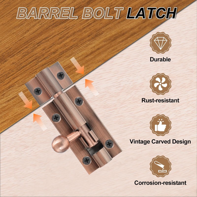 MECCANIXITY Barrel Bolt Latch, 4 Inch Vintage Security Slide Lock