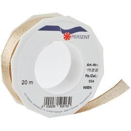 PRÄSENT C.E. Pattberg Wien Geschenkband Gold, 20 m Geschenkband zum Einpacken, 25 mm Breite, Zubehör zum Dekorieren & Basteln, Dekoband für Geschenke