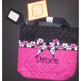 Sassi Designs LTD NWT Quilted Dance tote Hearts embroidered w/ Name Tag Rasberry black zipper top