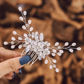 IYOU Princess Flower Pearl Bridal Hair Comb for Girls and Women Silver