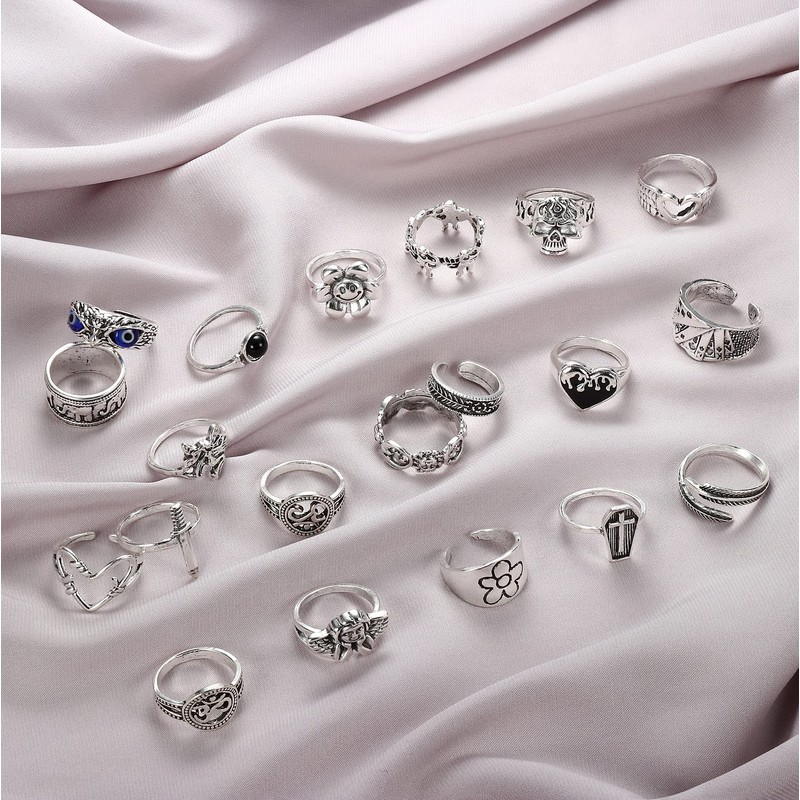 MILACOLATO 49PCS Vintage Silver Punk Rings Knuckle Rings Set for