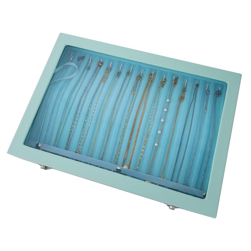 BesyPro Clear Lid Necklace Storage Box - Women Anti-Tangle 15